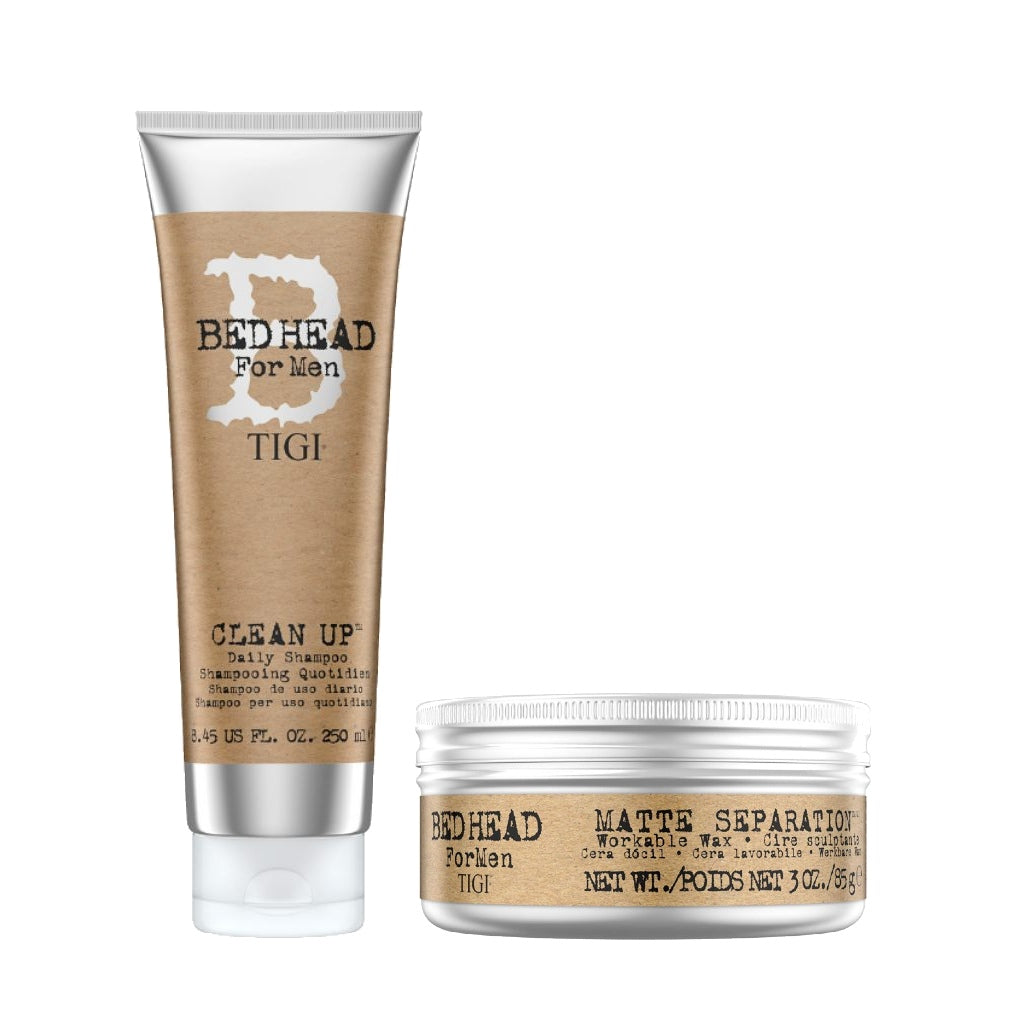 Bed Head for Men by TIGI Stay Sharp: Clean Up Shampoo and Matte Separation Wax Set
